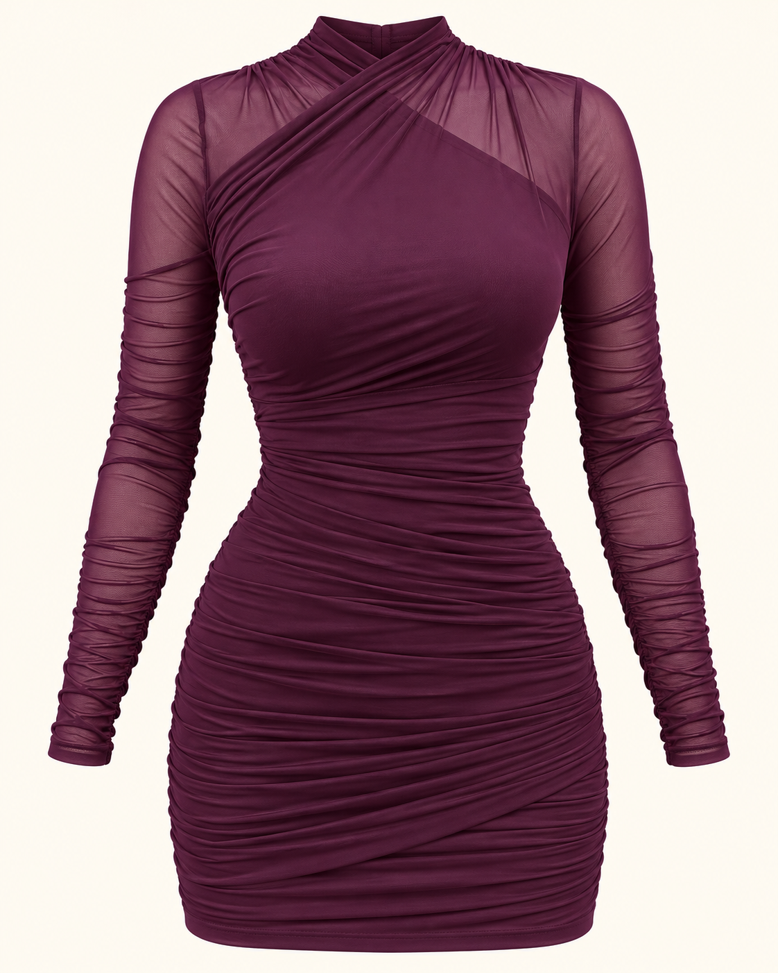 Ruched Mesh Bodycon Mini Dress