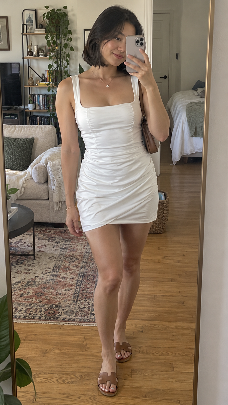 Ruched Square Neck Mini Dress