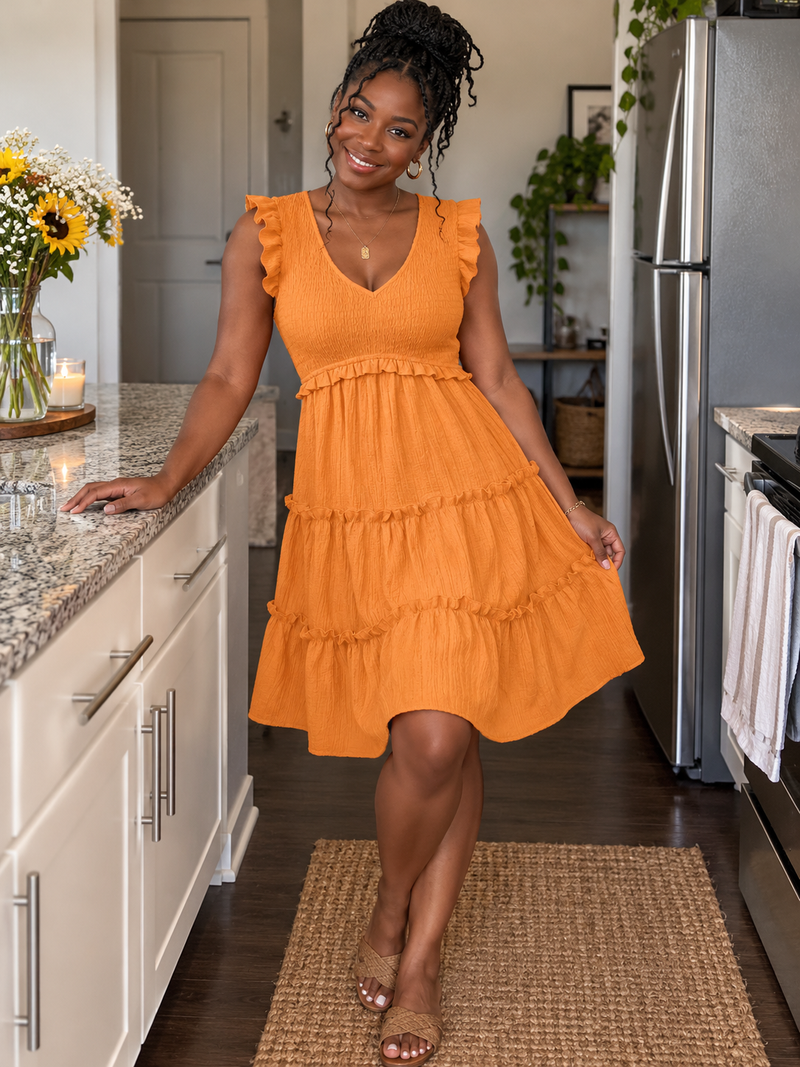 Ruffled V-Neck Dress