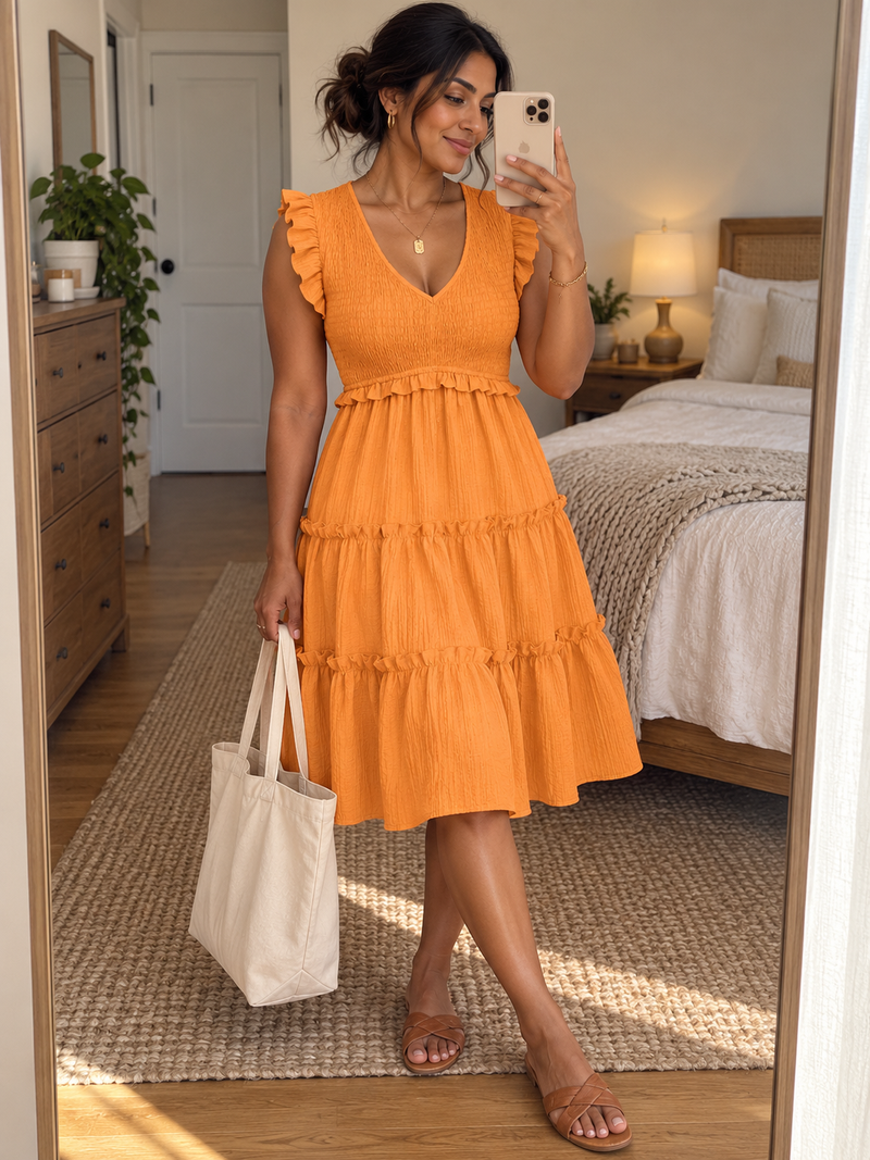 Ruffled V-Neck Dress