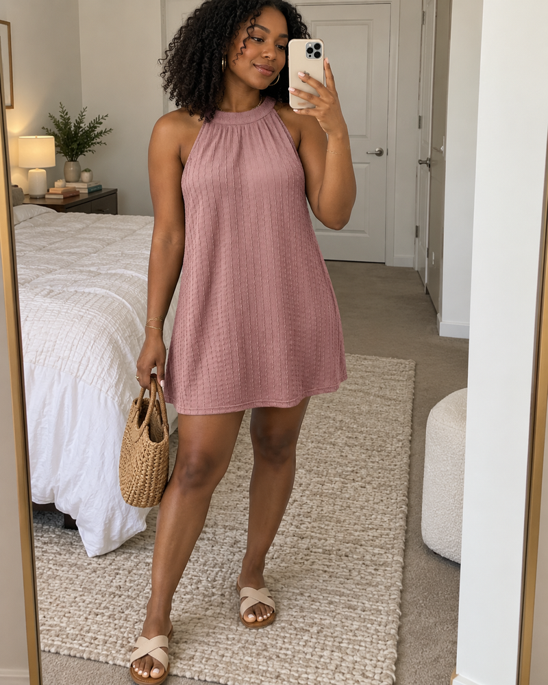 Textured Grecian Mini Dress